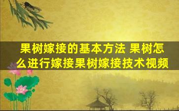 果树嫁接的基本方法 果树怎么进行嫁接果树嫁接技术视频